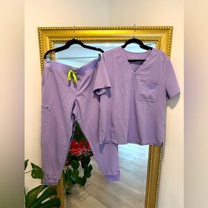 Figs Lavender Scrub Set with Bright Yellow Tie